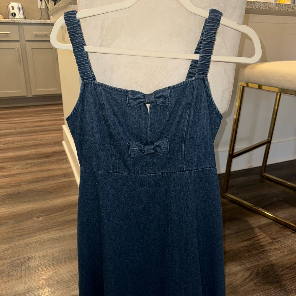 Denim Dress with Bow Accents
